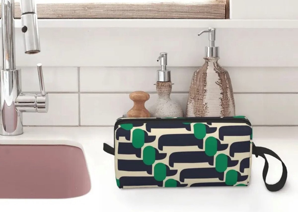 Trousse De Toilette & Maquillage Teckel - Tissu Lin - Fermeture Éclair - Cadeau Original Pour Amie