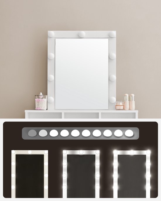 Saimeihome Make-uptafel met verlichting, instelbare helderheid, kaptafel met spiegel en kruk, make-uptafel met 6 laden, 6 planken, 80 x 36 x 130 cm, wit