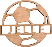 Aanpasbaar naambord deur kinderkamer van hout - design voetbal - gepersonaliseerd - 16 cm lang, 17,3 cm breed