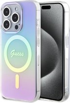 Guess Faceted Mirror Iridescent Back Case (MagSafe Compatible) - Geschikt voor Apple iPhone 15 Pro (6.1") - Paars