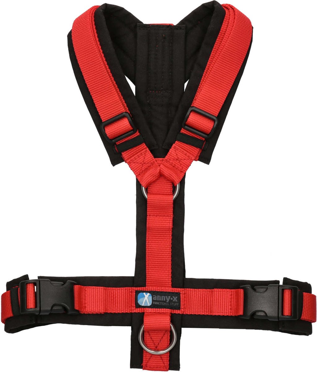 Annyx hondentuig speurtuig- harnas Y-tuig-Zwart Rood- maat XL-geschikt voor borstomtrek 78 tot 96cm