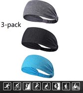 Haarband – Sporthaarband – Fitness - Yoga Haarband – Zweetband – Hoofdband – Dames Haarband – Heren Haarband - Bandana- Zwart - Grijs - Blauw