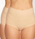 Twee nude damesmaxi-slips van biologisch katoen, van voren gezien.