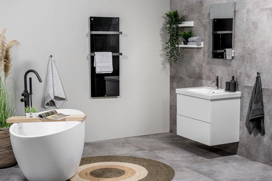 Eurom Sani 800 badkamer infrarood verwarming 800W met handdoekbeugels, WiFi en app - zwart (350395) - Eurom