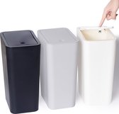 Kleine vuilnisemmer met deksel, 3 stuks, 10 liter, vuilnisemmer met drukdeksel, kleine vuilnisemmer/afvalmand voor badkamer, keuken, kantoor, slaapkamer (zwart, wit, grijs)