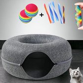 Tunnel pour chat et panier pour chat en 1 - Grotte pour chat - Donut tunnel pour chat - 50 CM + jouets pour chat - Donut grotte pour chat - Chat tunnel