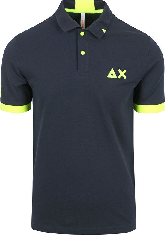 Sun68 - Poloshirt Logo Fluo Navy - Modern-fit - Heren Poloshirt Maat M