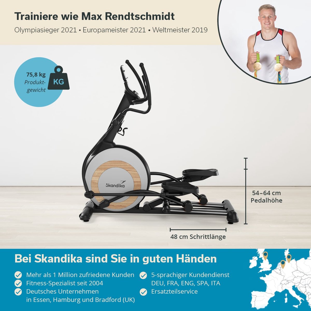 Afbeelding 3 van Skandika Carbon P26-S Crosstrainer – Crosstrainers - Elliptische trainer voor thuis, in hoogte verstelbaar, app-compatibel, tot 150 kg, 32 weerstandsniveaus, dubbel railsysteem - Fitnessapparatuur voor duurtraining – 172 x 66 x 175 (LxBxH) – zwart