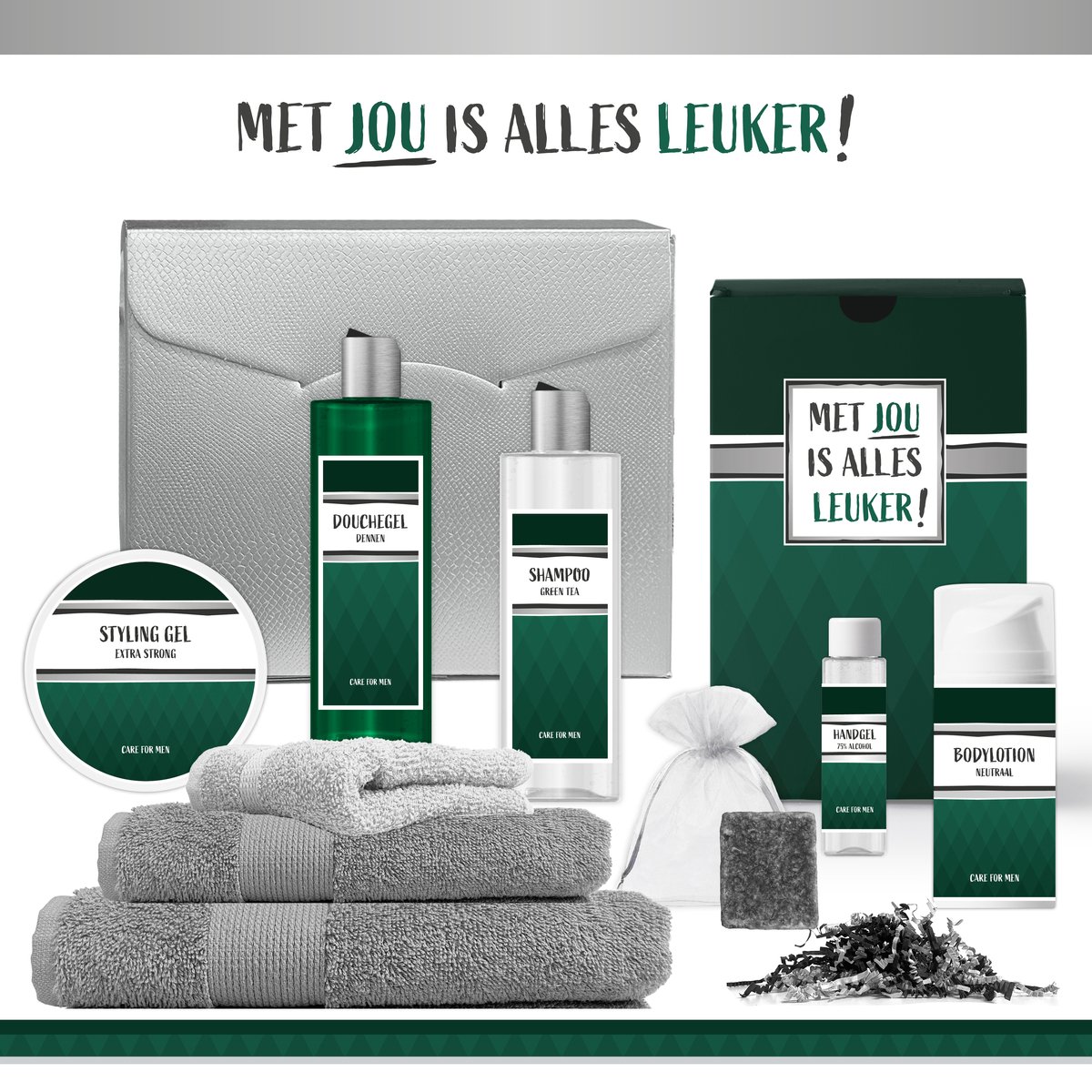 Goedkoopste Geschenkset Met jou is alles leuker! - 9 Producten - 1325 Gram | Giftset voor hem - Luxe Cadeaubox man - Cadeau Vaderdag - Verjaardag - Wellness Cadeaupakket Deluxe - Cadeauset - Verjaardagscadeau - Vader - Opa - Broer - Vriend - Collega - Groen