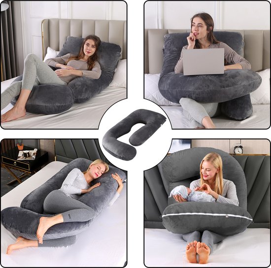 CALIYO Zwangerschapskussen XXL - 270 cm - Afneembare Hoes - Zijslaapkussen / Body Pillow / Lichaamskussen / Voedingskussen - Donkergrijs van CALIYO — afbeelding 2