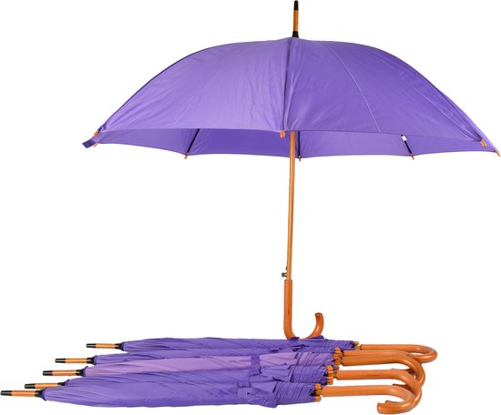 Set van 6 Paarse Paraplu's - Automatisch Uitklapbaar - Windproof - Waterdicht - Ø 98 cm Paraplu met Houten Handvat