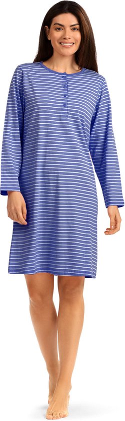 Comtessa Dames Nachthemd 'Blue Stripes' - 100cm - Katoen - Maat 48