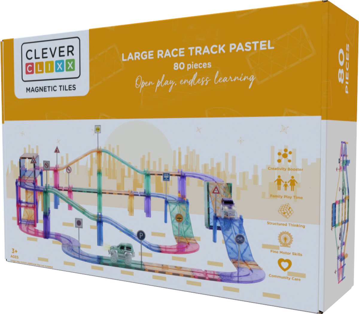 Cleverclixx Magnetisch Speelgoed | Race Track Pastel | 80 Stuks | Speelgoed 3 jaar