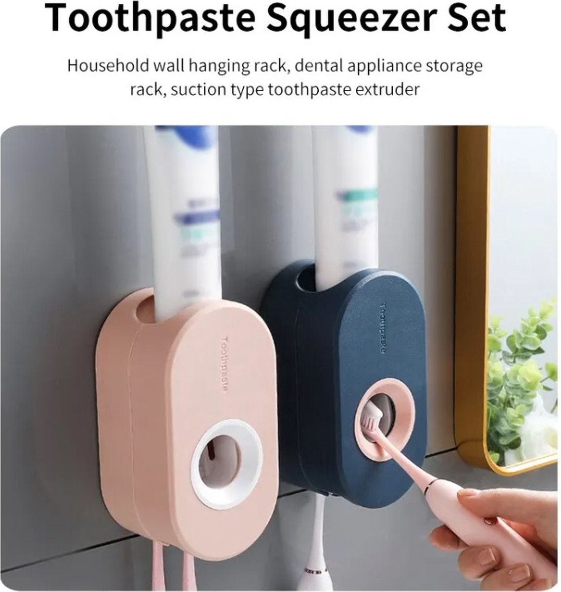 2 Stuks (Roze+Blauw) Automatische Tandpasta Squeezer Set Home Wall Beugel Tandenborstel Houder Stofdicht Aan De Muur Gemonteerde Tandpasta Squeezer
