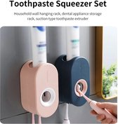 2 Stuks (Roze+Blauw) Automatische Tandpasta Squeezer Set Home Wall Beugel Tandenborstel Houder Stofdicht Aan De Muur Gemonteerde Tandpasta Squeezer