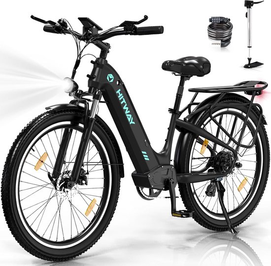 Hitway Elektrische Fiets BK16 - 26*3.0 Inch City Commuter EBike met Afneembare 48V 18Ah Lithium Batterij - Mountain E-Bike met 250W Motor - 7 Versnellingen - IP54 Waterdicht