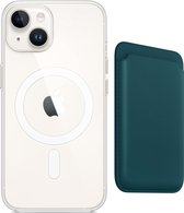 Apple Clear MagSafe Case met magnetic Wallet Card Holder voor iPhone 15 - iPhone beschermhoes case inclusief Magsafe Leren kaart houder wallet - Compatibel met iPhone 15 - Blauwgroen