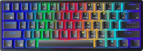 AULA F3261 Full RGB Mechanisch Gaming Toetsenbord - 61keys - TKL - Red switch - Hot swap - Bedrade - Qwerty - Zwart