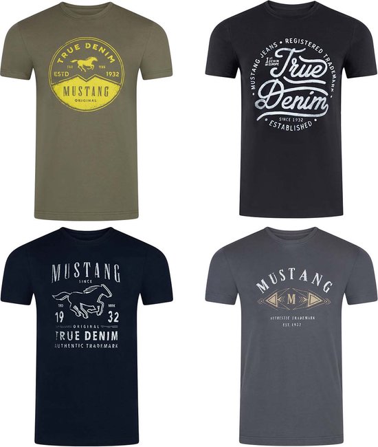 Mustang Lot de 4 T-Shirts Homme Regular Fit Multicolore M
