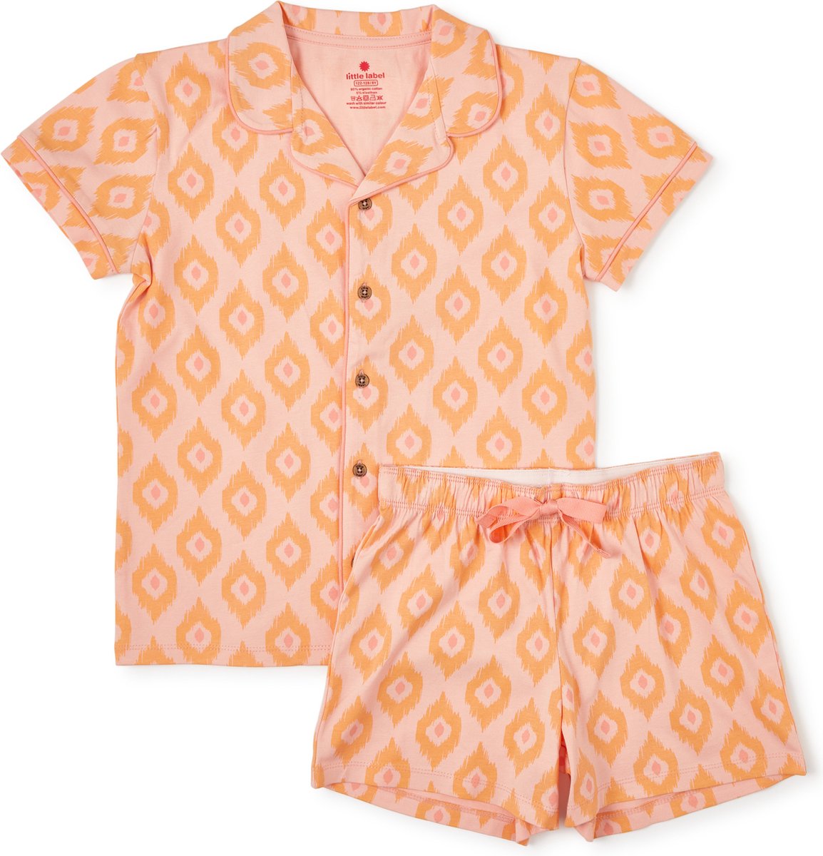 Little Label klassieke zomer pyjama - roze oranje - bio katoen - 12Y/146-152 roze, oranje