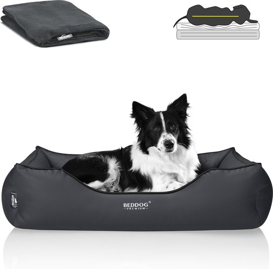 BedDog Premium Orthopedisch hondenbed BUFFY, hondensofa MEMORY FOAM, kunstleer, hondenkussen, afneembare hoes, inclusief knuffeldeken