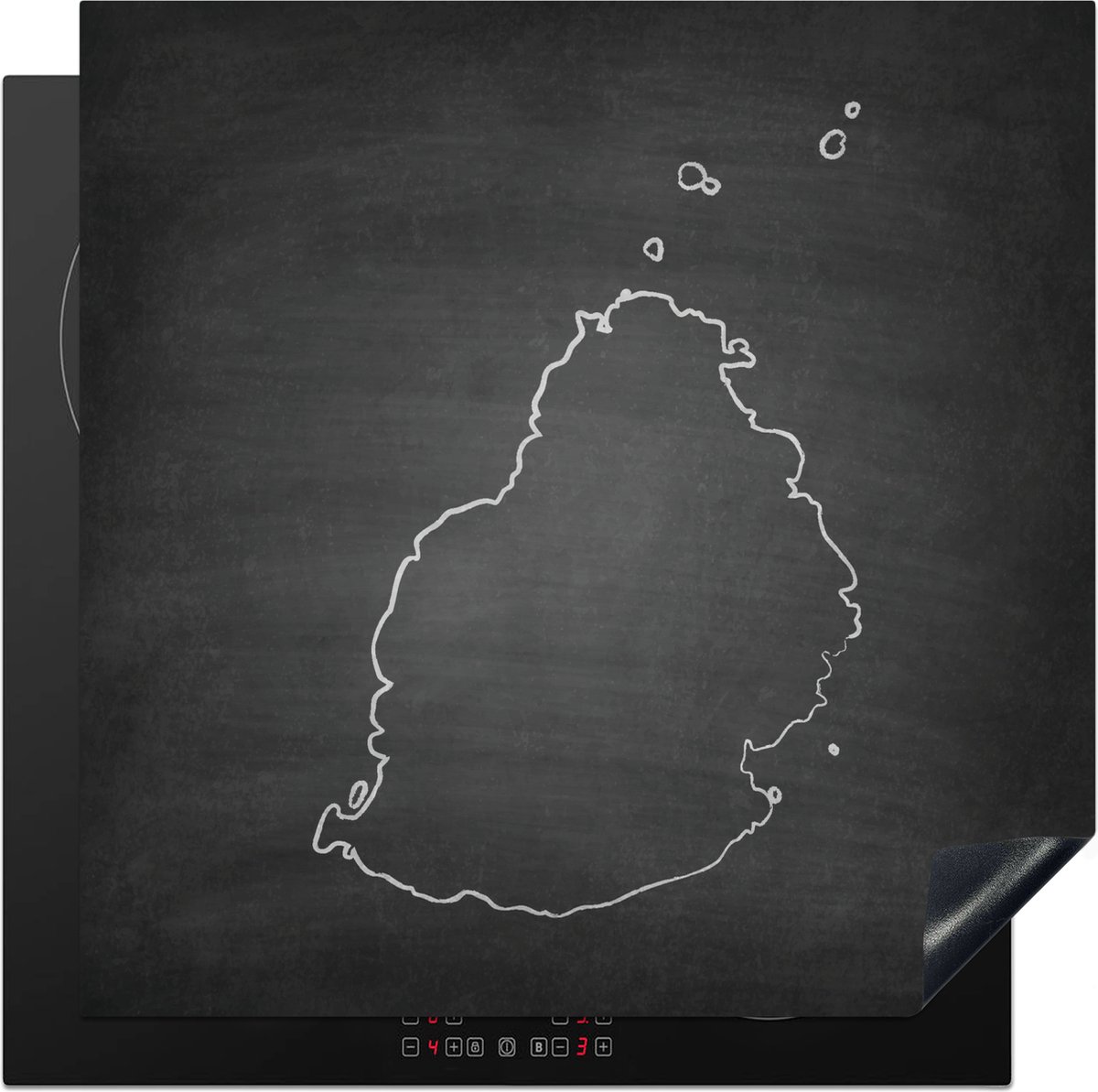 KitchenYeah® Inductie beschermer 78x78 cm - Een illustratie van Mauritius op een schoolbord - Kookplaataccessoires - Afdekplaat voor kookplaat - Inductiebeschermer - Inductiemat - Inductieplaat mat