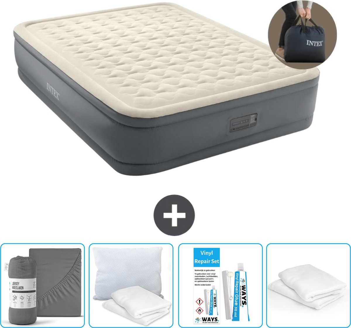 Intex Luchtbed - 2-Persoons - 152 x 203 x 46 cm - Grijs - Inclusief pomp - Accessoires CB19