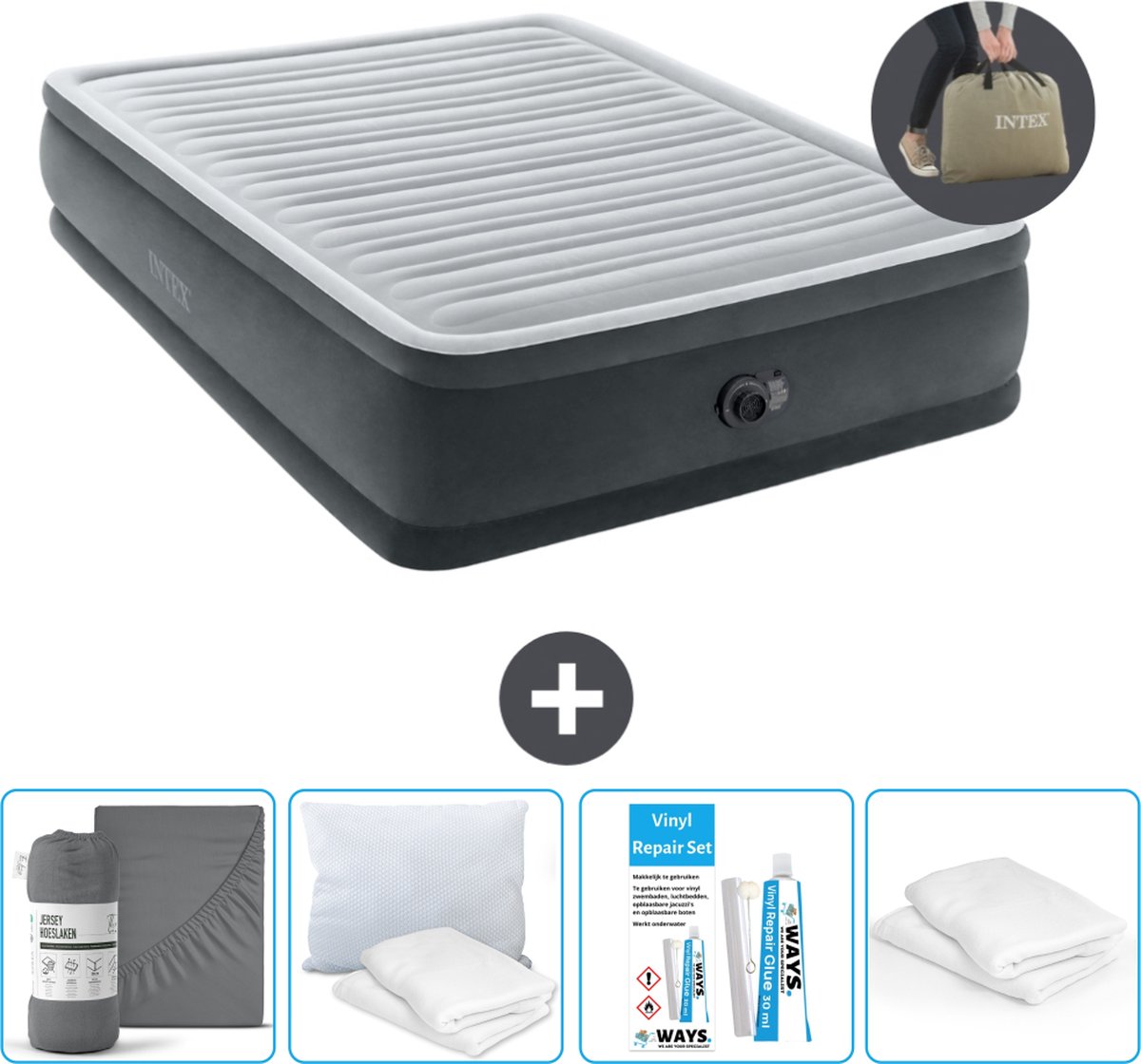 Intex Luchtbed - 2-Persoons - 152 x 203 x 46 cm - Grijs - Inclusief pomp - Accessoires CB19