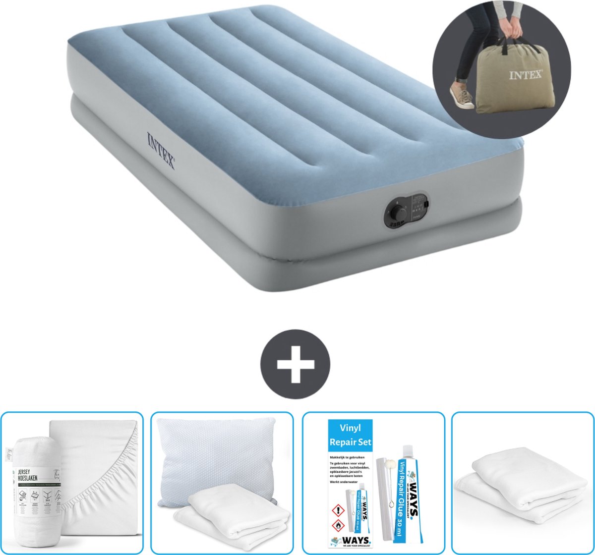 Intex Luchtbed - 1-Persoons - 99 x 191 x 36 cm - Blauw/Grijs - Inclusief pomp - Accessoires CB15