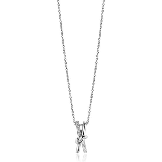45cm ZINZI zilveren ketting met cross-over hanger 19mm met knoop, bezet met witte zirconia's ZIC2505