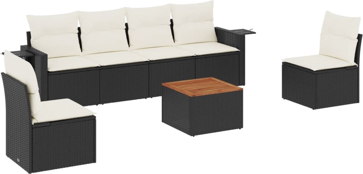 vidaXL 7-delige - Loungeset - met - kussens - poly - rattan - zwart