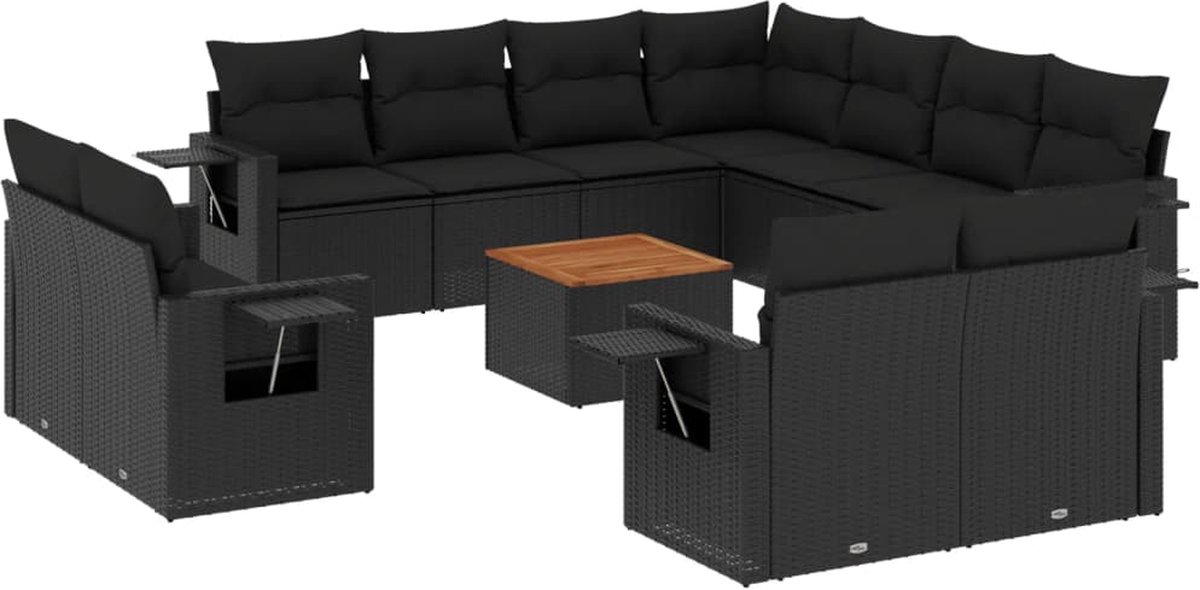 vidaXL 12-delige - Loungeset - met - kussens - poly - rattan - zwart
