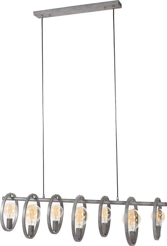 Hanglamp Circular 7 lichts | oud zilver | 112x30 cm | in hoogte verstelbaar tot 150 cm | industrieel design | eetkamer / woonkamer | metaal | modern / robuust