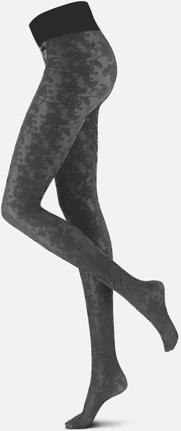 Oroblu bicolor lace fantasie 20 den panty maat S zwart/grijs