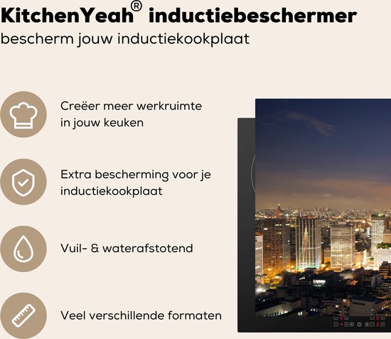 KitchenYeah® Inductie beschermer 89.6x51.6 cm - Sao Paulo bij nacht - Kookplaataccessoires - Afdekplaat voor kookplaat - Inductiebeschermer - Inductiemat - Inductieplaat mat