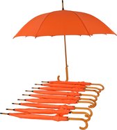 Voordelpak: Set van 10 Automatische Paraplu 102cm Diameter | Windproof & Groot Formaat | Oranje Paraplu met Houten Handvat | Unisex
