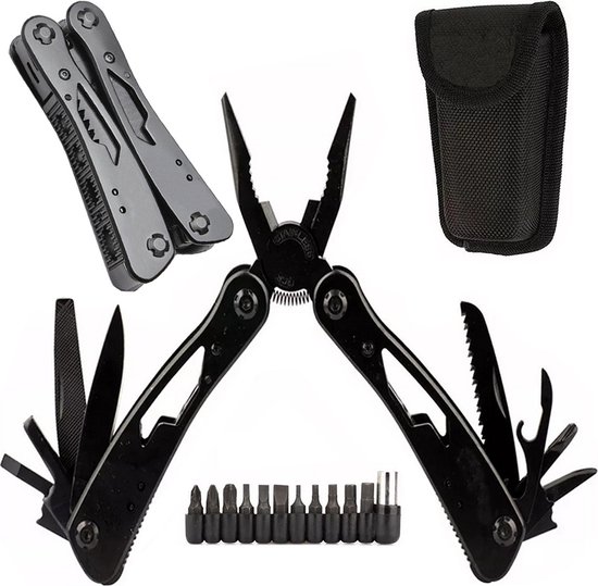SIEPS Multitool Zakmes - 20-in-1 - Kampeer Zakmessen - Met Draagetui - Knife - Zwart RVS