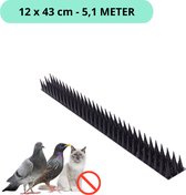 Duivenpinnen - duivenverjager - vogelverschrikker - vogelverjager - vogelwering - anti vogelpinnen - puntstrip met 68 pinnen - 12 x 43 cm - zwart - 5,1 METER