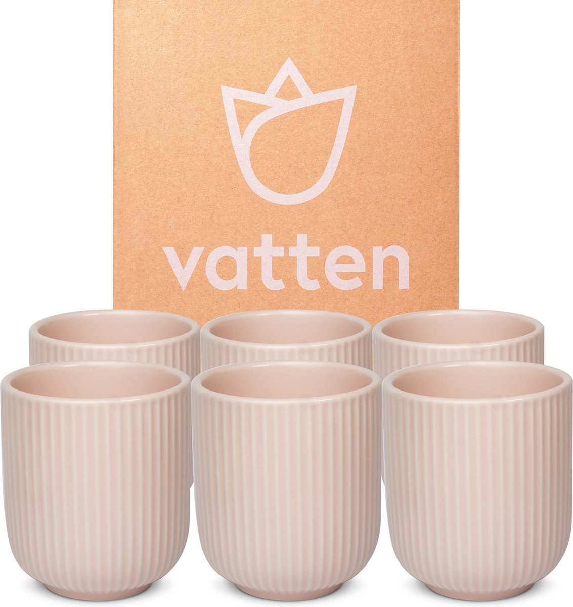 Vatten® - Koffiekopjes - Set van 6 - Lichtroze - 180ml - Koffiemok - moederdag cadeautje