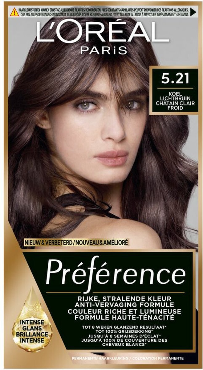 x6 L'Oréal Préférence Permanente Haarkleuring 5.21 Koel Lichtbruin