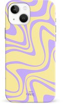 Sunny Side Up - Coque iPhone 13 Mini - Siliconen - Monocouche - Housse - Coque - Coque avec vagues - Jaune & violet