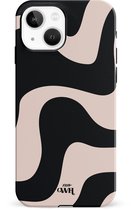 xoxo Wildhearts telefoonhoesje geschikt voor iPhone 15 Plus - Ride With Me - Double layer - Beschermhoes met golvend patroon - Luxe hard case - zwart en beige