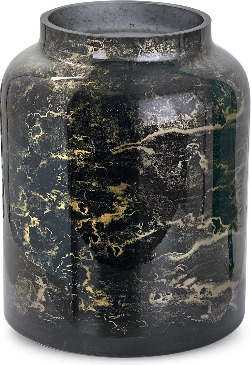 Terroso Vaas Zwart, Glas Marmer, Elegante, Hoogte 25 cm