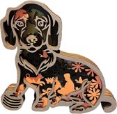 Teckel - 3D beeld - Houten beeld - Decoratie - 17x16cm - Hond - Aandenken Teckel