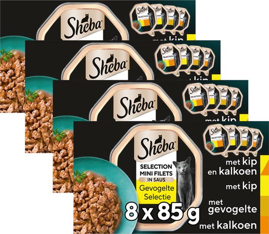 Sheba Kattenvoer - Mini Filets - Gevogelte in Saus - kuipjes 32x85g