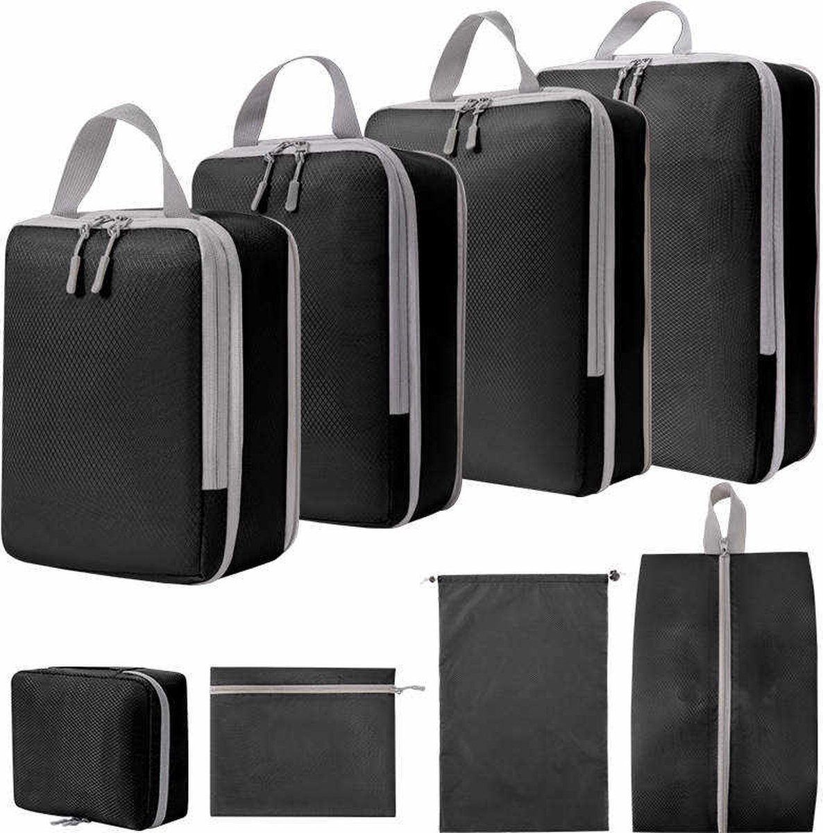 Oliva's - Packing Cubes - Koffer organizer set - Bagage organizers - Packing cubes compression - 8delig - Zwart