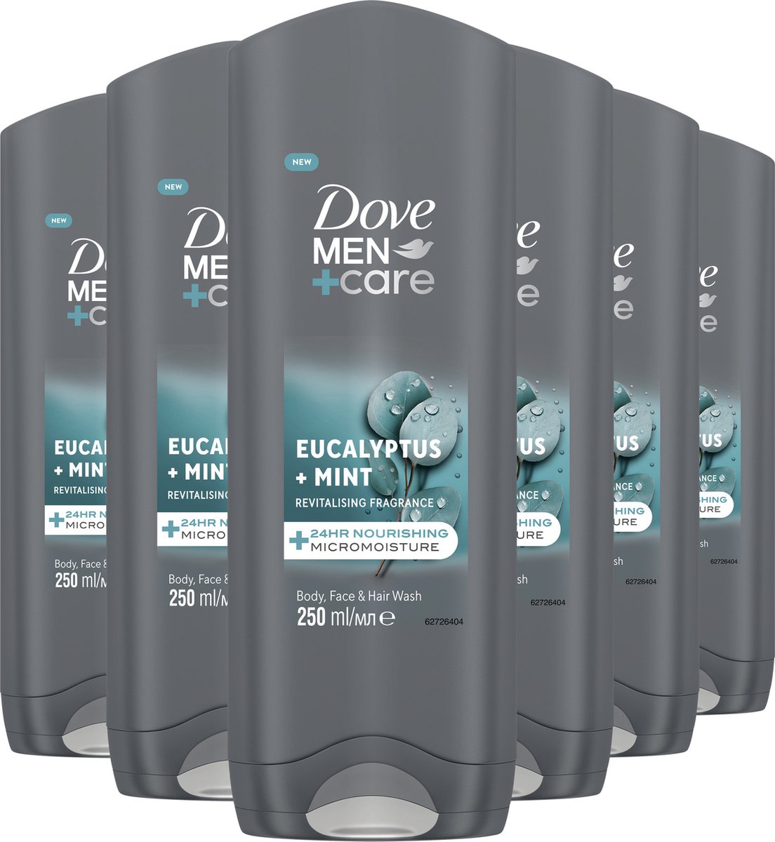 Bol.com Dove Men+Care 3-in-1 Verzorgende Douchegel - Eucalyptus + Mint - 6 x 250 ml - Voordeelverpakking aanbieding