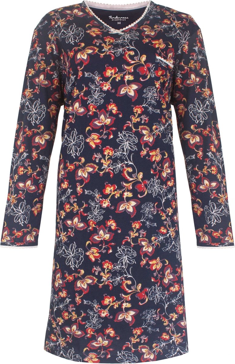 Tenderness Dames Nachthemd - Bloemen Patroon - Donker Blauw