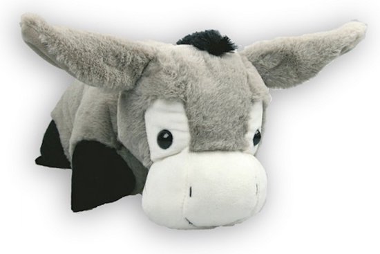 Kussen ezel 35 x 25 cm grijs / wit - knuffelkussen met klittenbandsluiting - kinderkussen ezel - funkussen ezel - knuffel ezel - reuze knuffel