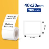 Detonger- 5x Labels- Etiketten- Wit- 40x30mm- 1 Rol 200 labels- totaal 1000 labels